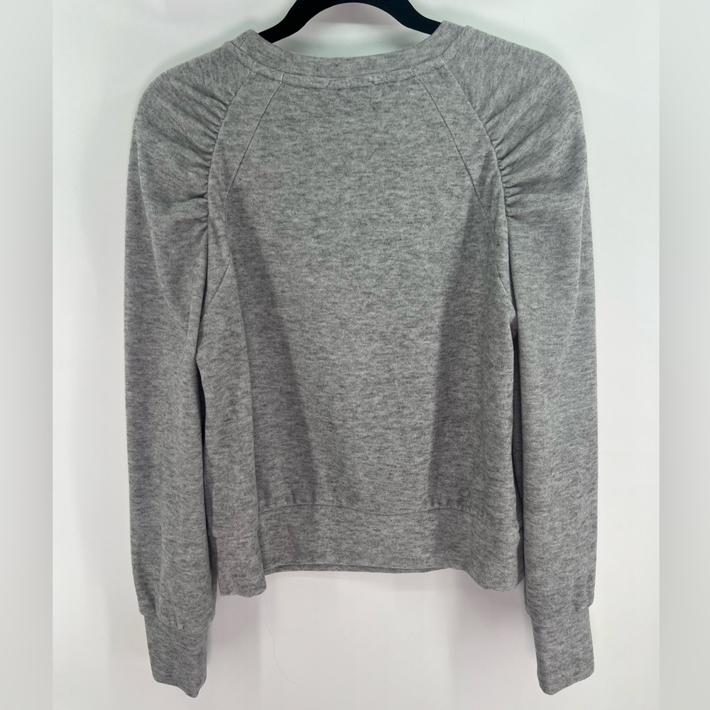 Evereve Lowell Brushed Pullover Light Gray Puff Ruched Sleeve Sweatshirt Small - Picture 6 of 8